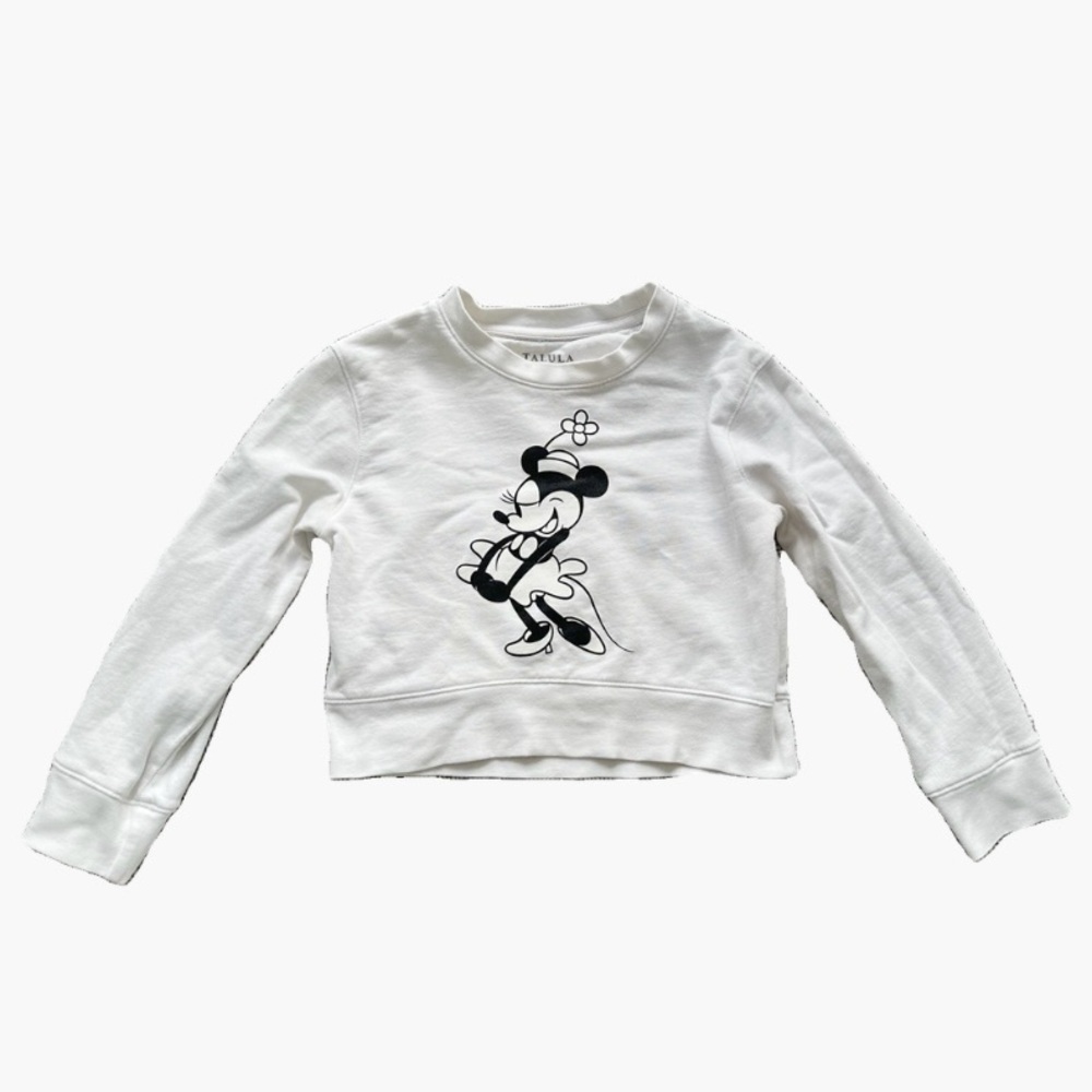 Aritzia Talula White Disney Collaboration Minnie Mouse Long Sleeve Cropped Shirt